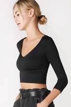 Nikibiki - Ribbed 3/4 Sleeve V Neck Crop Top