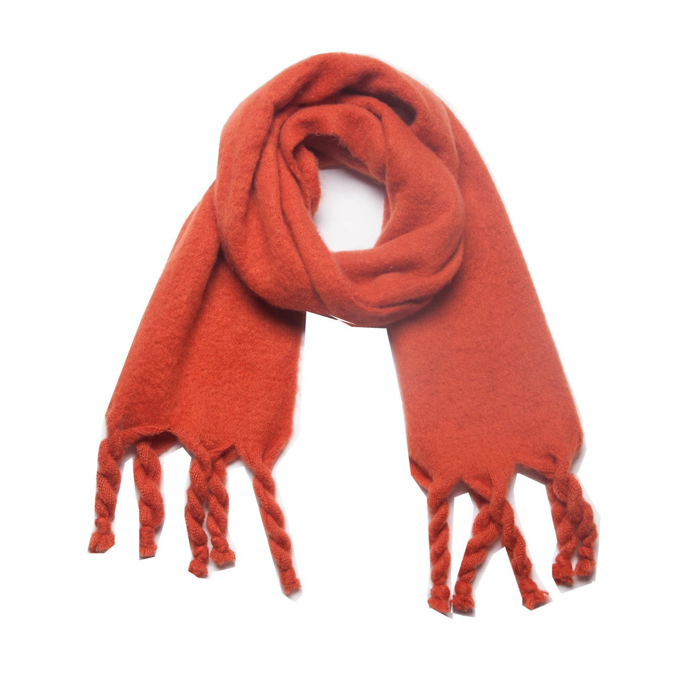 Adorro - Chunky Solid Color Oblong Brushed Tassel Scarf