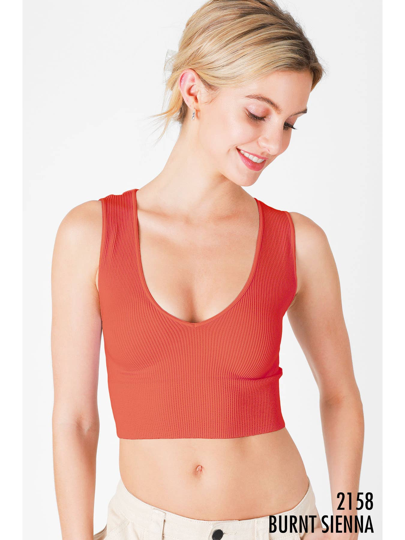 Nikibiki - Plunge V-neck Ribbed Crop Top