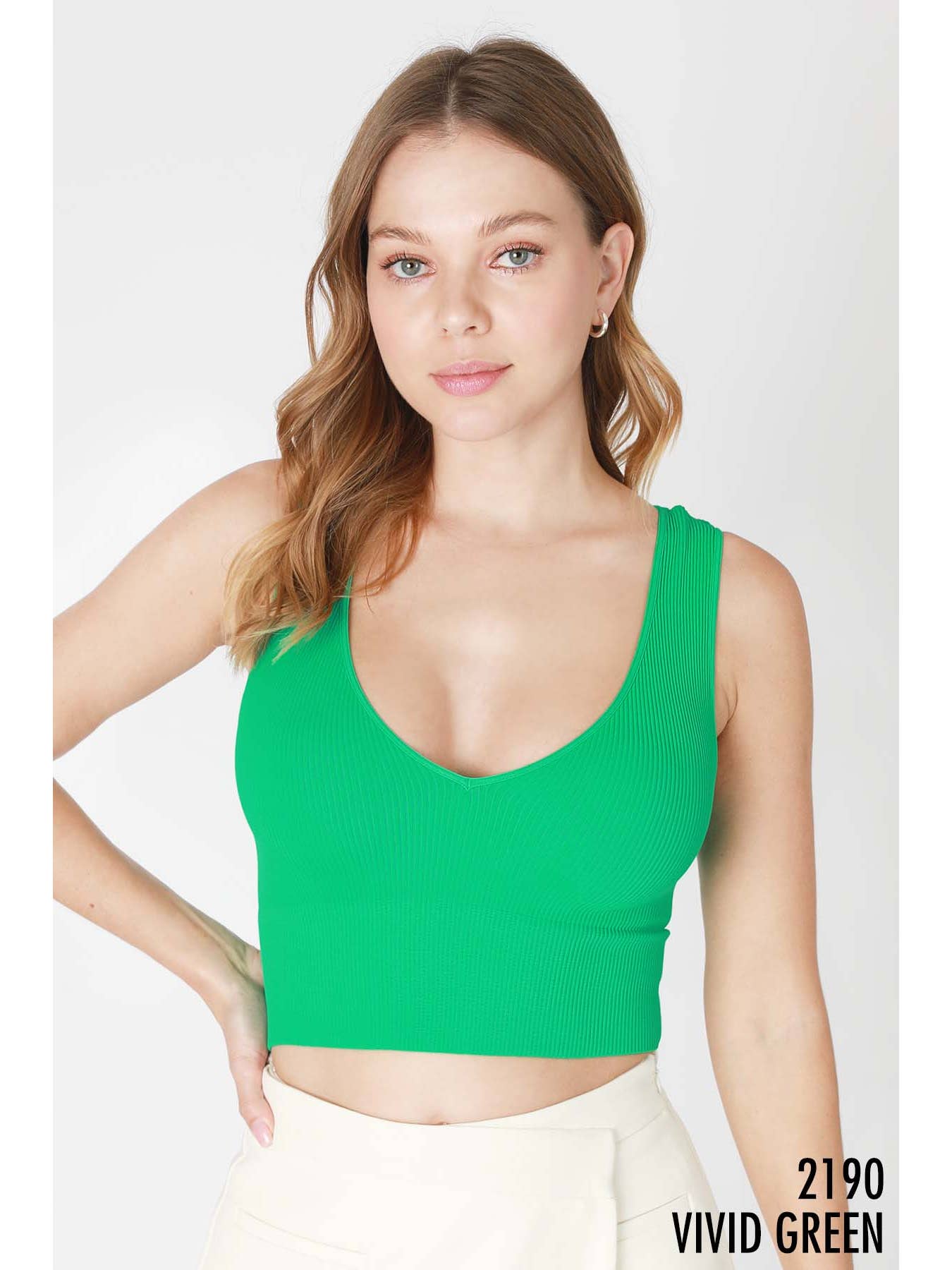 Nikibiki - Plunge V-neck Ribbed Crop Top