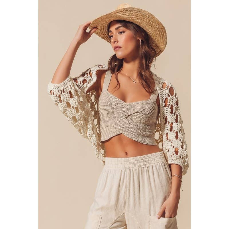Olivia - Open Net Crochet Summer Crop Shrug Cardigan