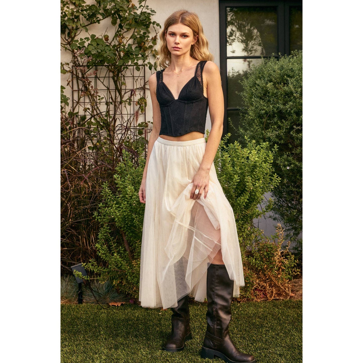 Mary - Be Free Mesh Paneled Midi Skirt
