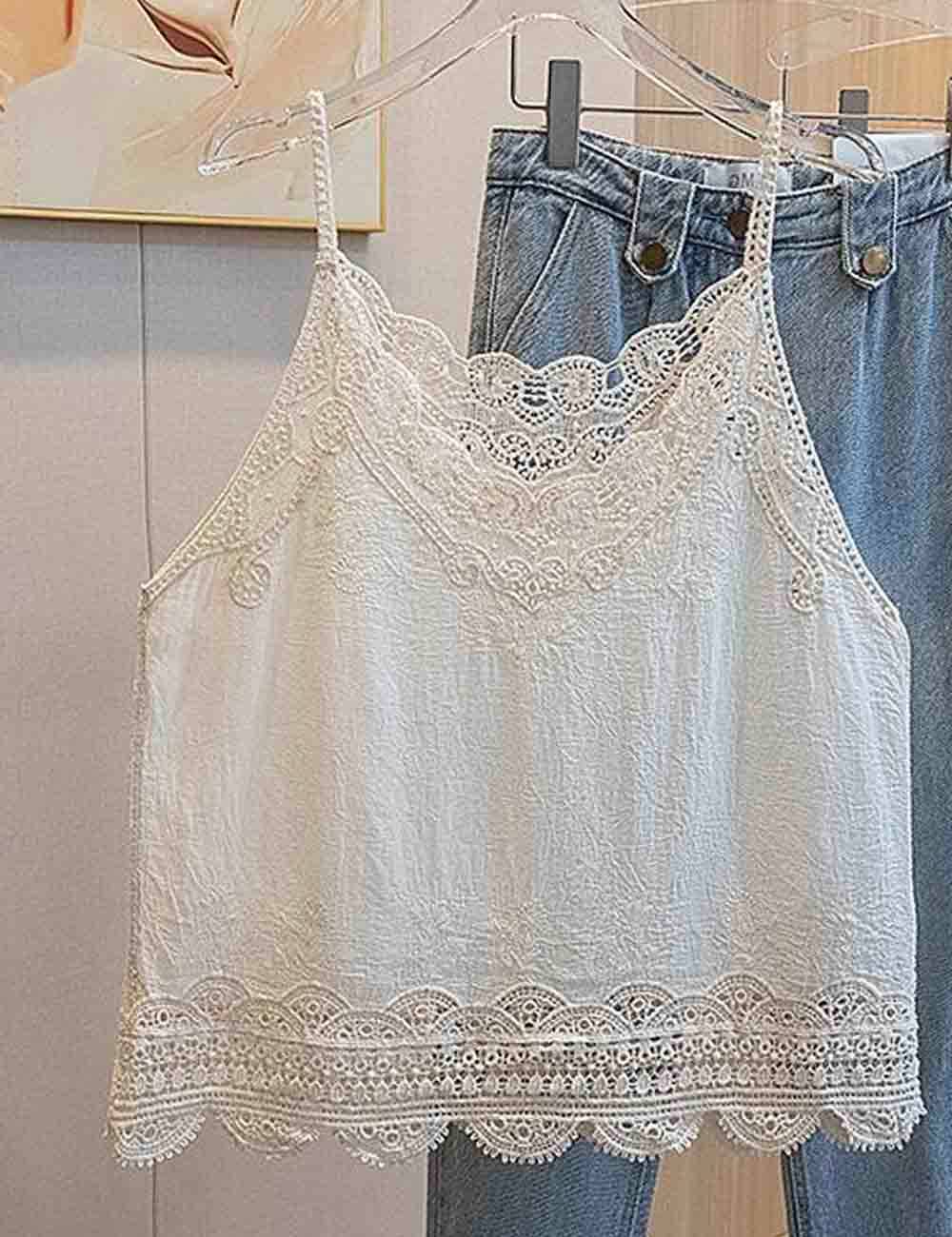 Bella V-Neck Lace Embroidery String Cami Top
