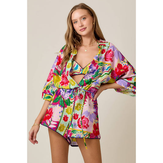 Fleur Floral 2-Piece Summer Set with Pom-Pom Trim Detail