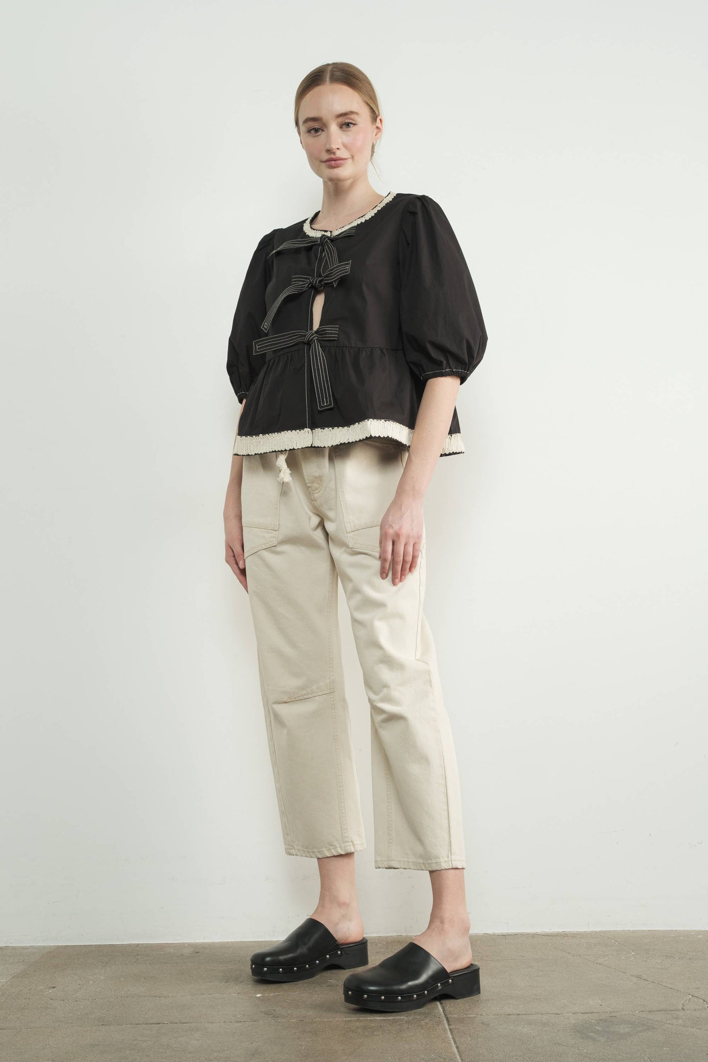 Bailey - Barrel Denim Pants With Eyelet Waist