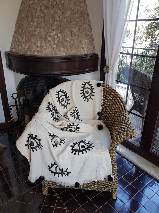 Black Evil Eye Throw Blanket by Moa