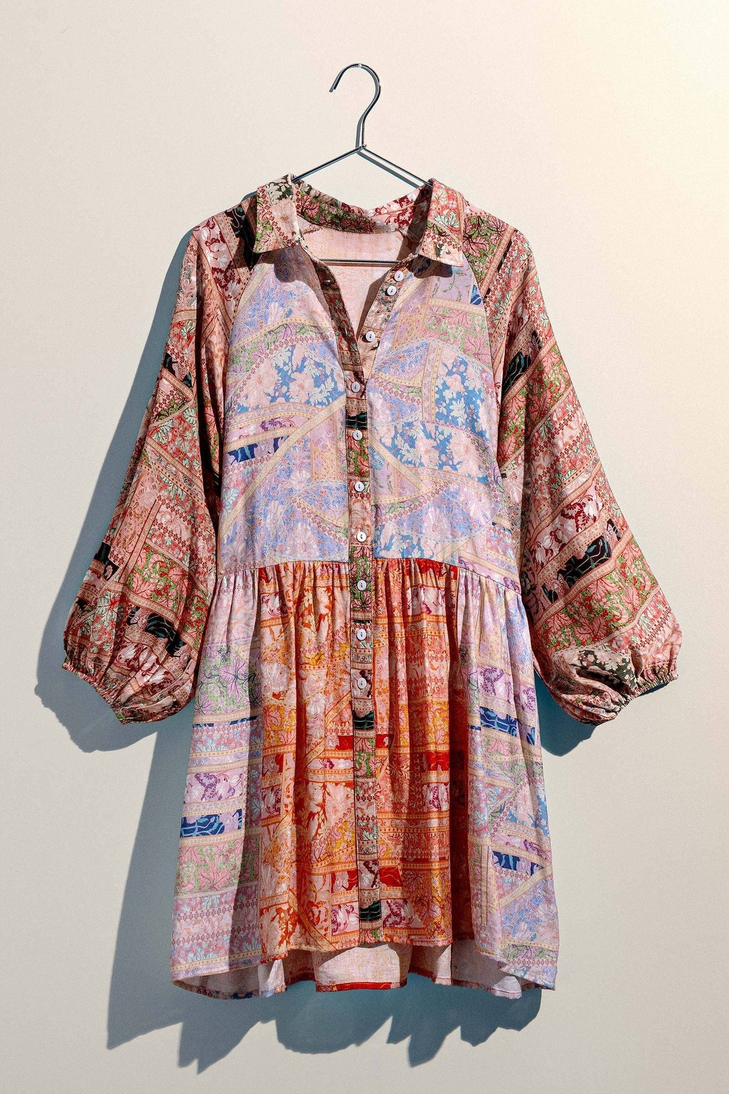 Retro Bohemian Button Down Balloon Sleeve Mini Dress