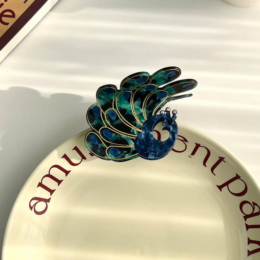 Peacock Acetate Claw Hair Clip