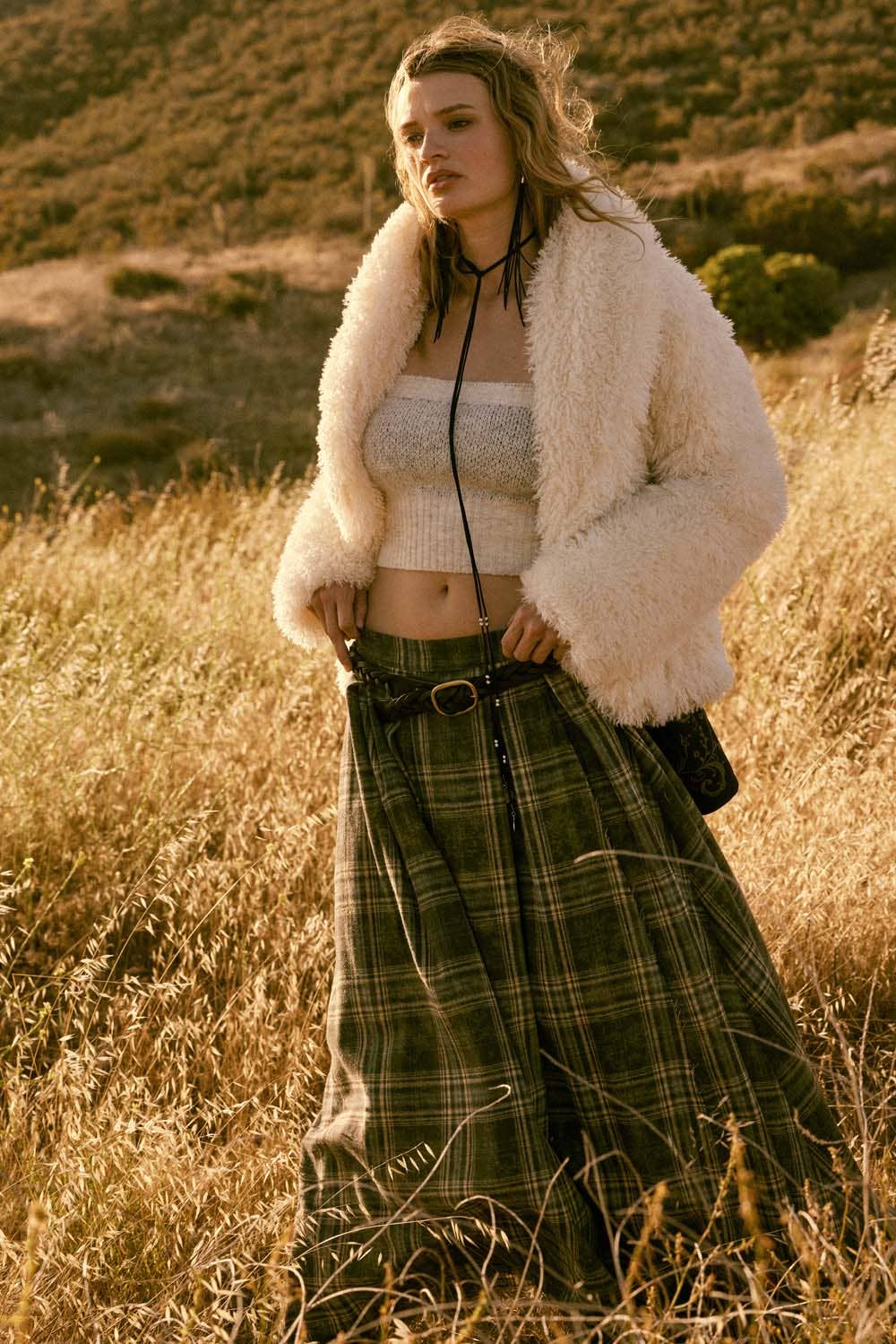 Daisy Plaid Raw Hem Maxi Skirt