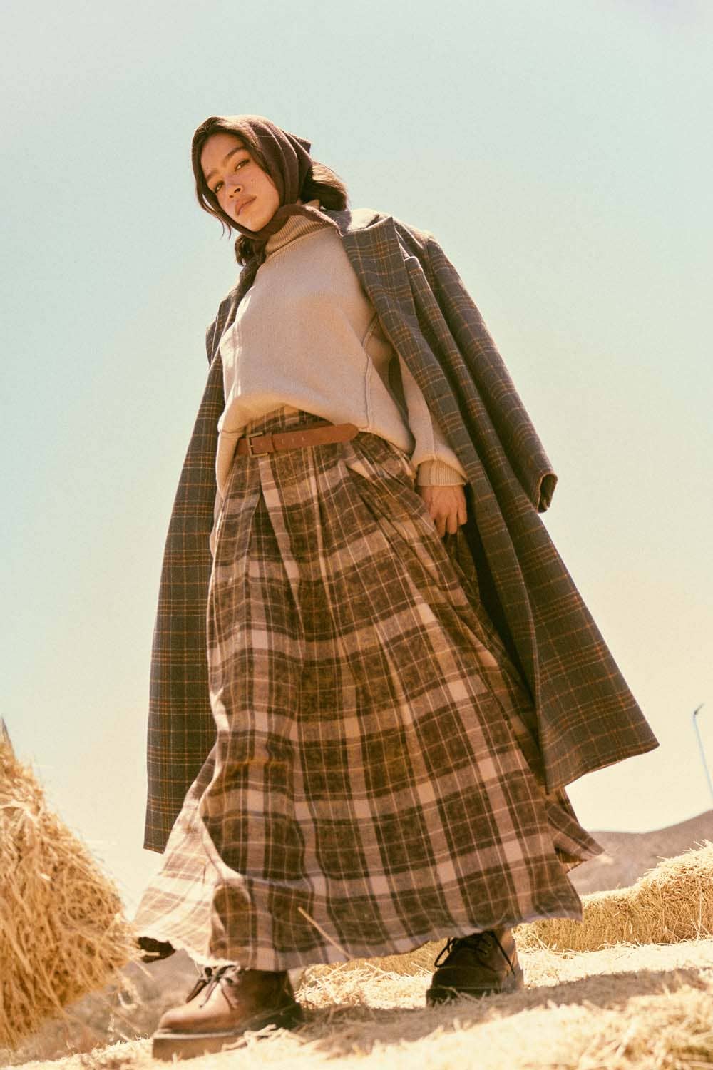 Daisy Plaid Raw Hem Maxi Skirt