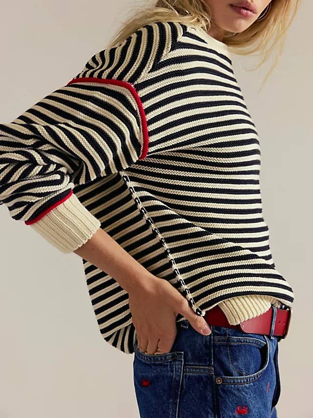 Diane - Dropped shoulders oversized Knit sweater Pullover in stripe