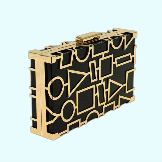 Black/Gold Geometric Acrylic Clutch
