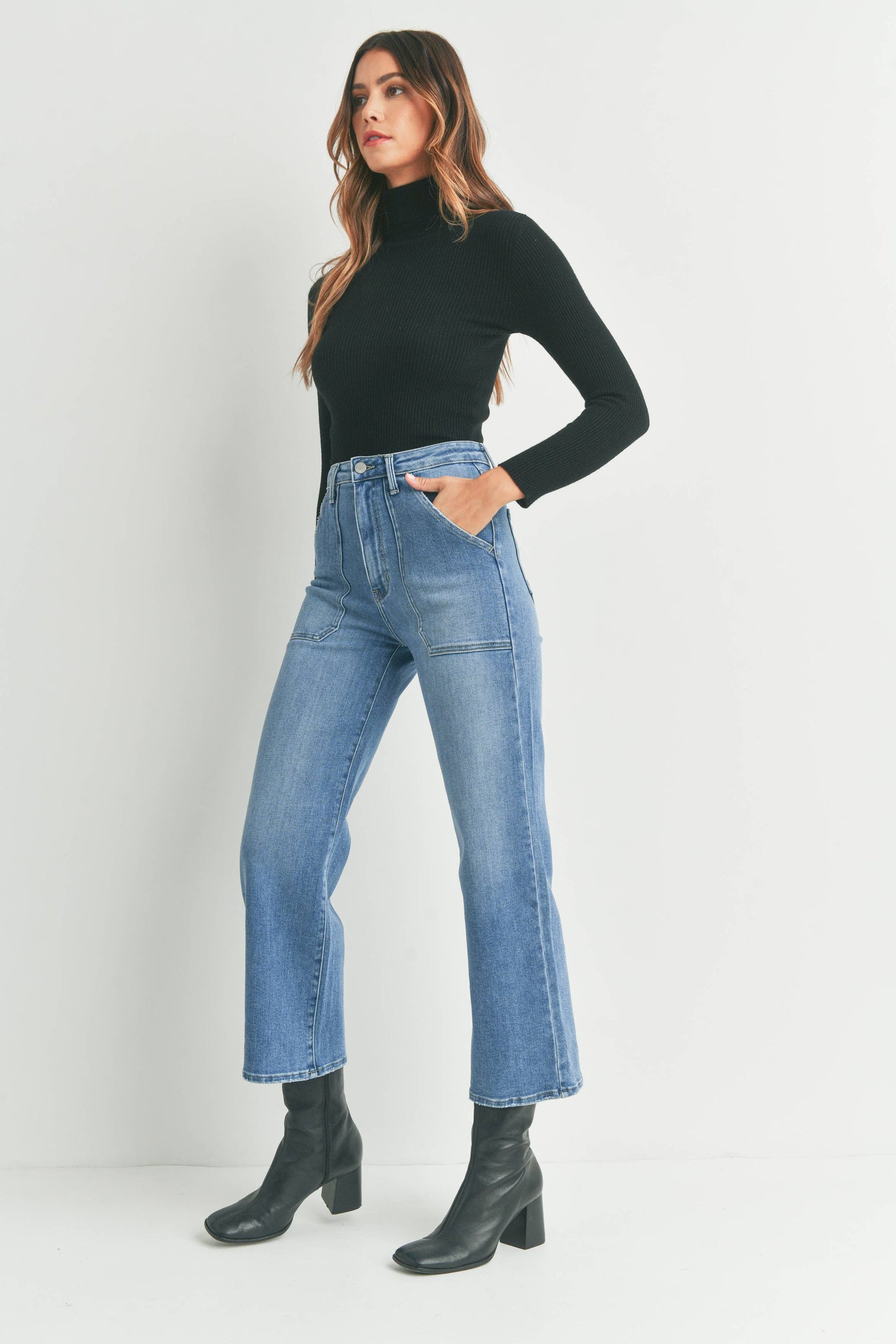 Just Black Denim -  High Rise Cargo Pocket Wide Leg