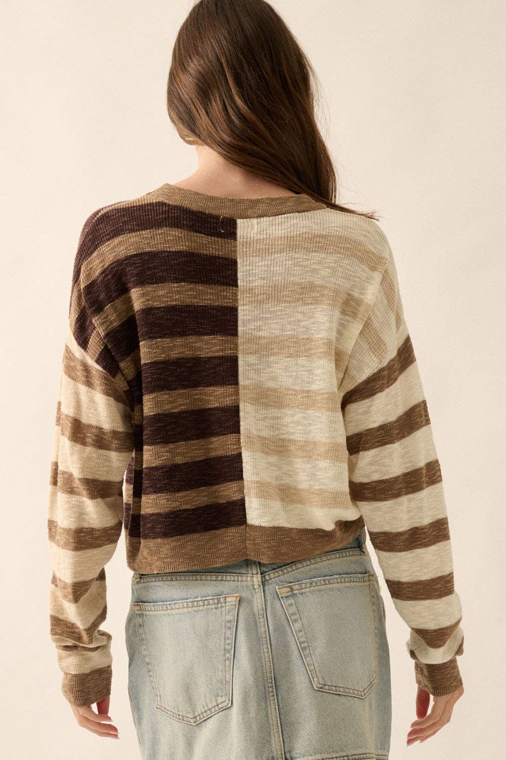 Claire - Contrast Color Stripes Ribbed-Knit Sweater