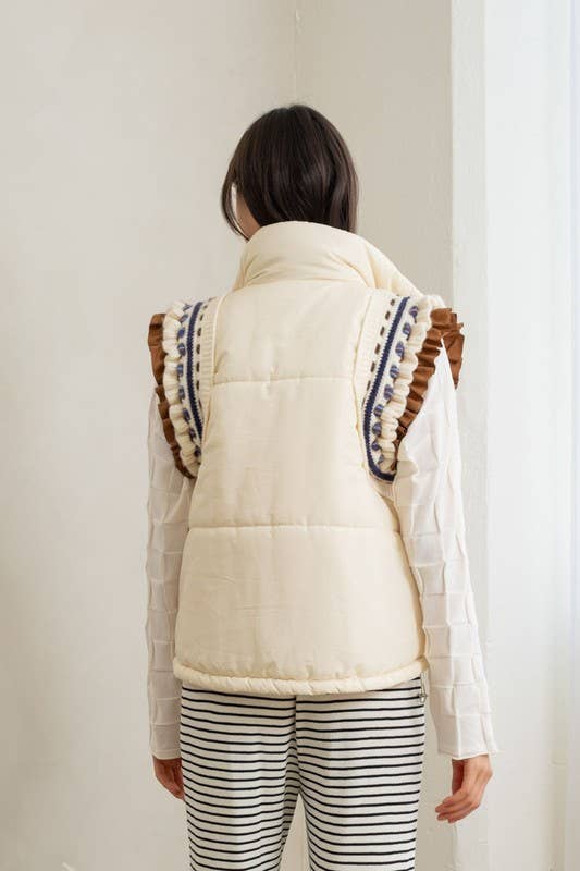 Penny - Elegant Embroidered Puffer Vest