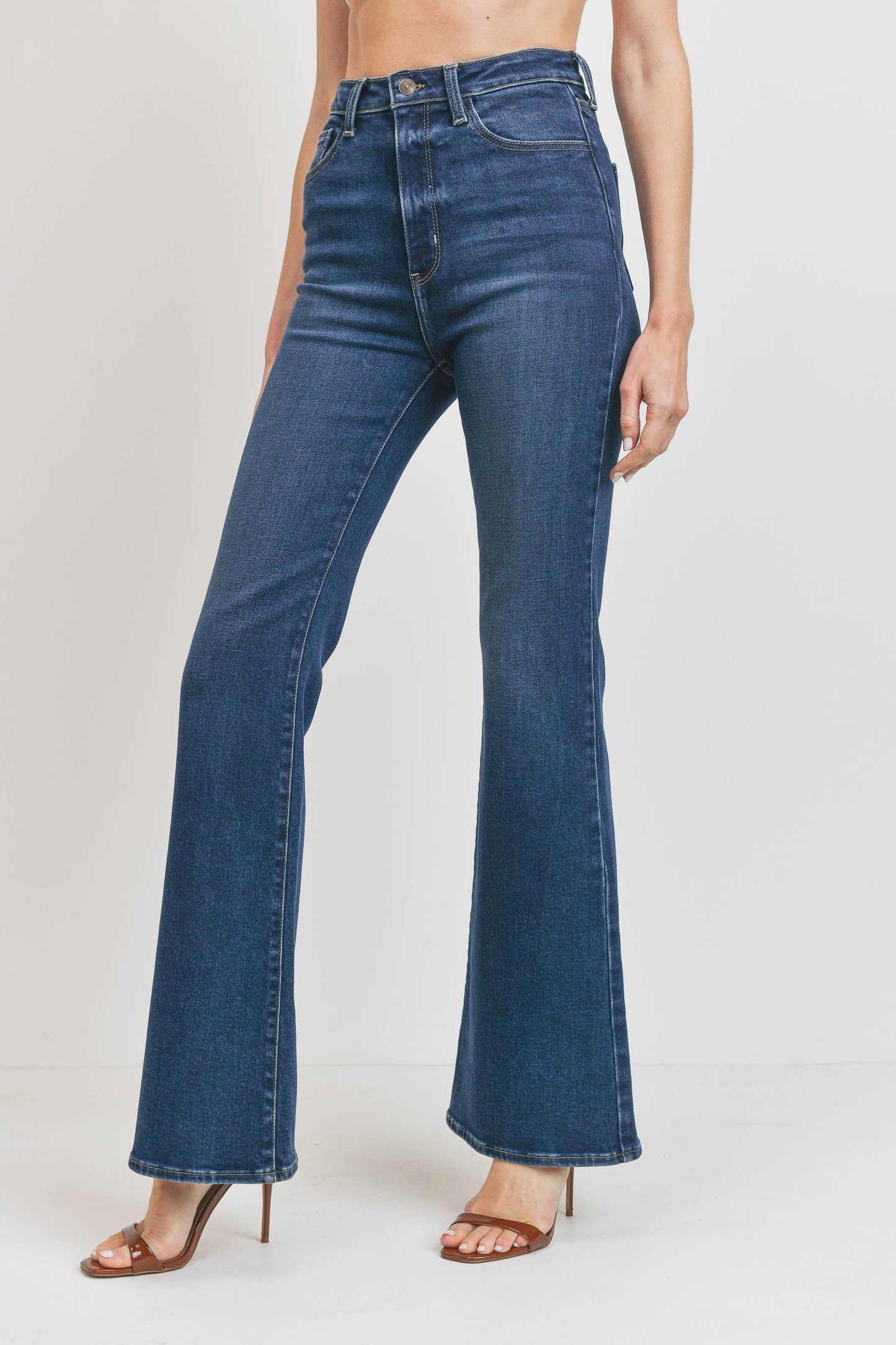 Just Black Denim High Rise Clean Bell Bottom Dark Denim (BP398J)