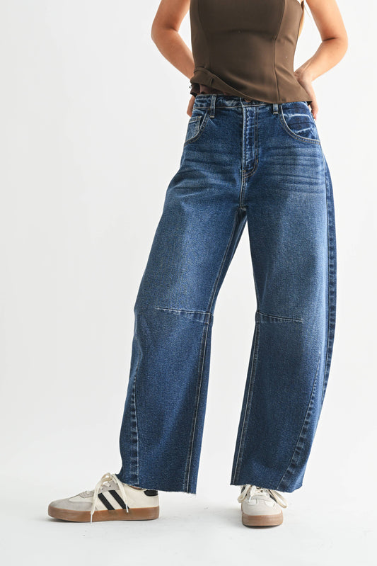 Barrel Jean w/ Seams - Dark Denim
