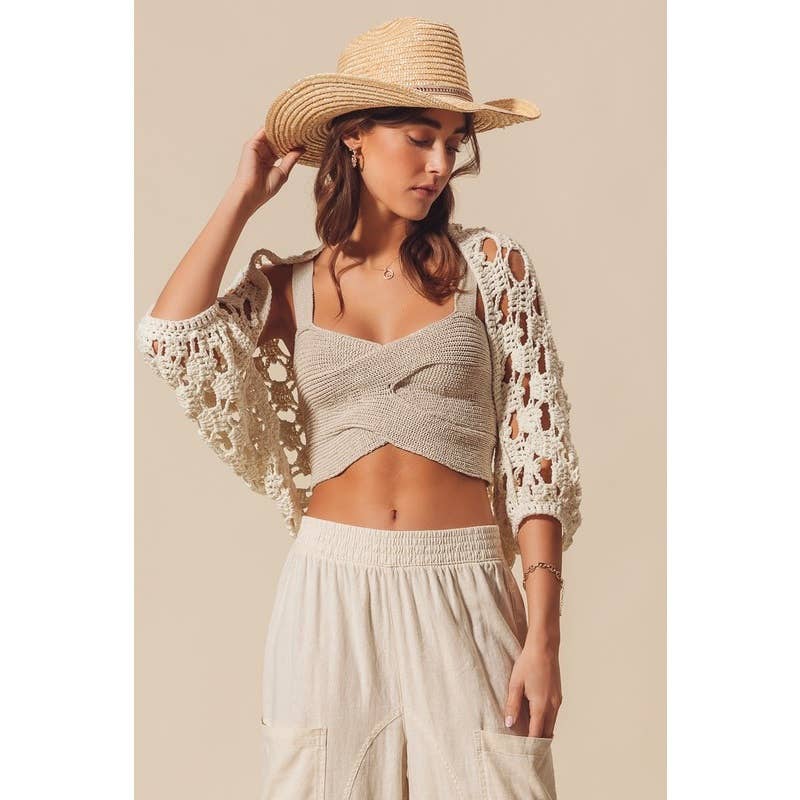 Olivia - Open Net Crochet Summer Crop Shrug Cardigan