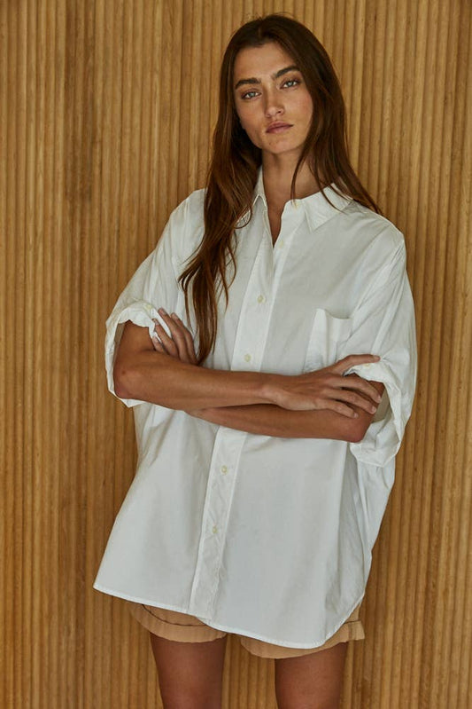 Darci - Woven 100% Cotton Oversized Cuff Hem Shirt