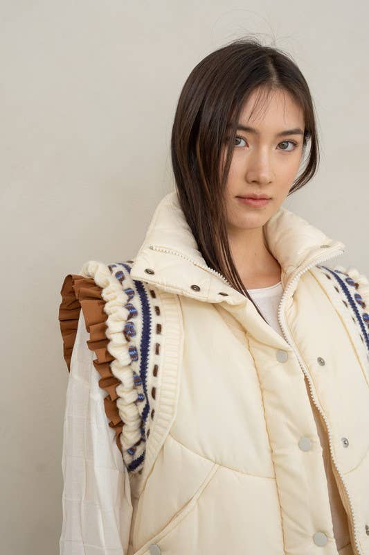 Penny - Elegant Embroidered Puffer Vest
