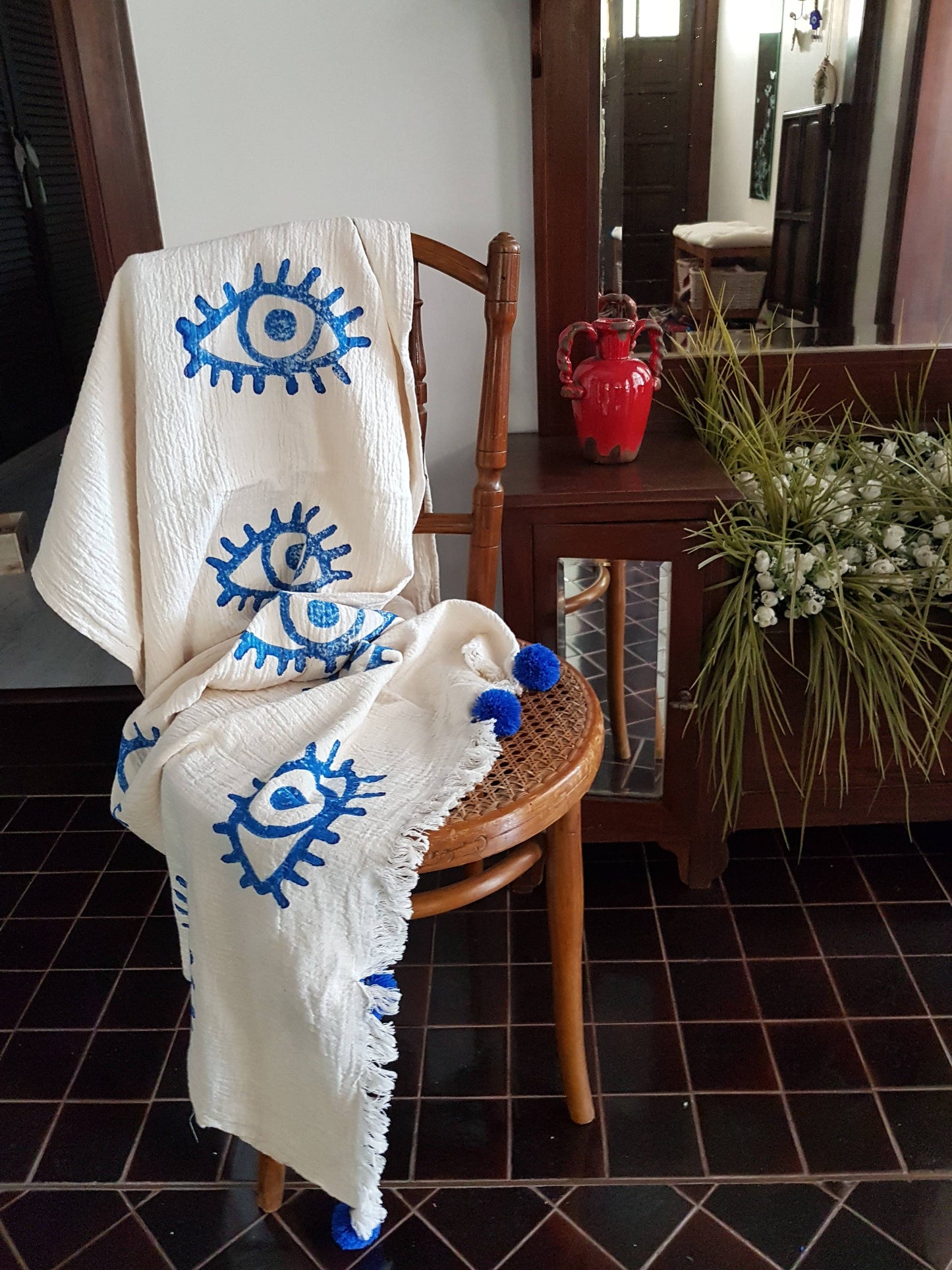 Black Evil Eye Throw Blanket by Moa