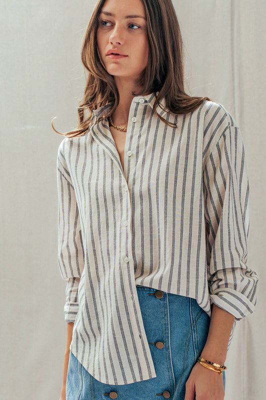 Stella Striped Linen Blend Button Up Shirt