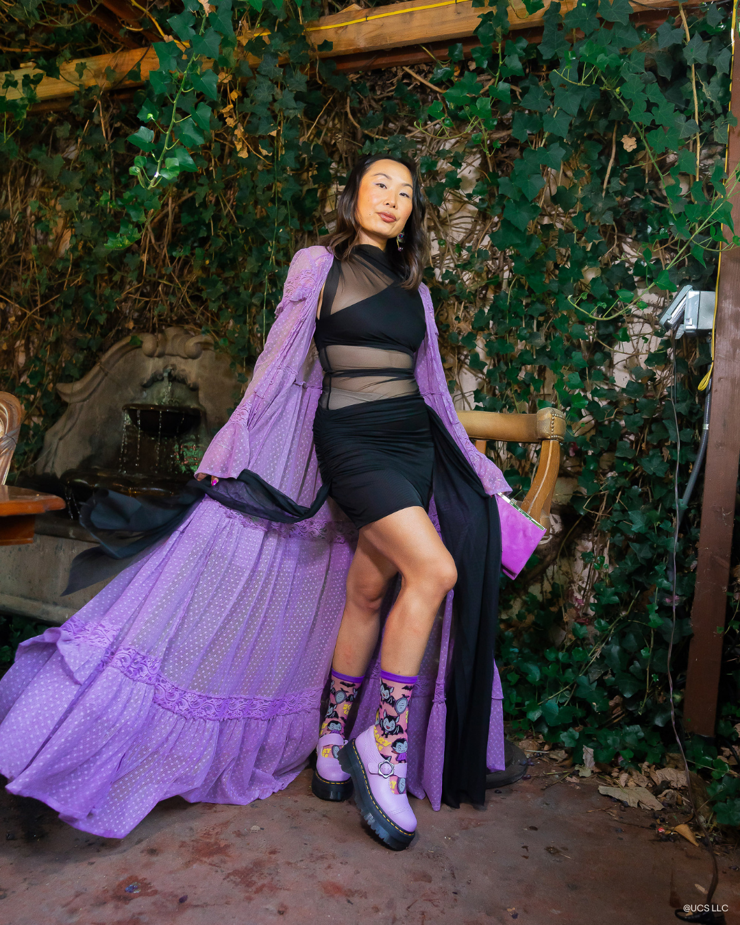 Dracula Scary Cute Shimmer Sheer Crew Sock