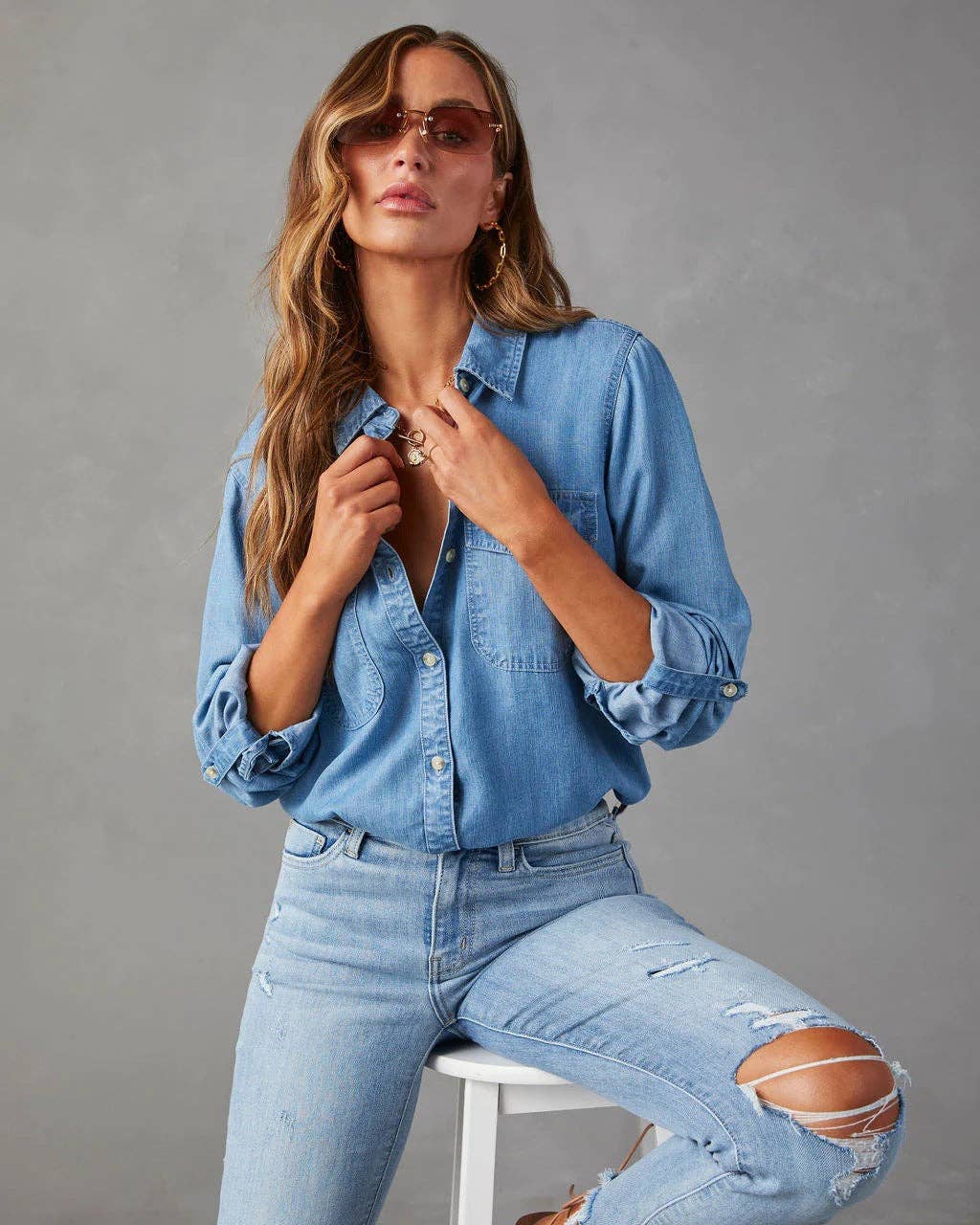 Emmie Denim Pocket Long Sleeves Shirt