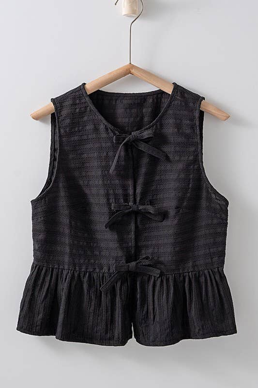 Robin -Romantic Triple Bow Front Textured White Babydoll Vest