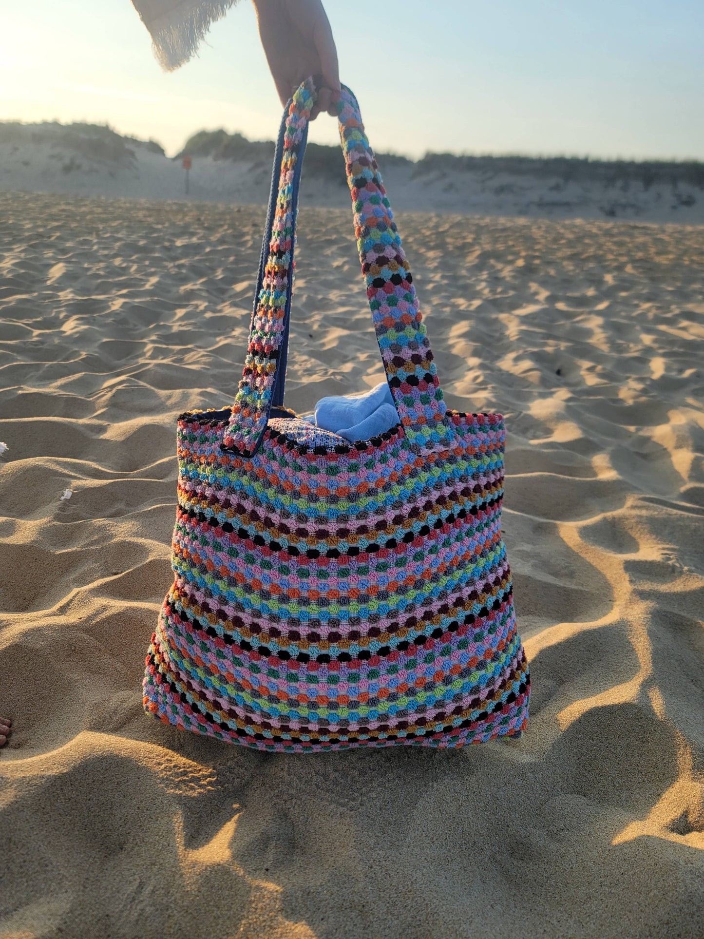 Pom Pom Beach Tote Bag | Handwoven Summer Bag | Size - Large