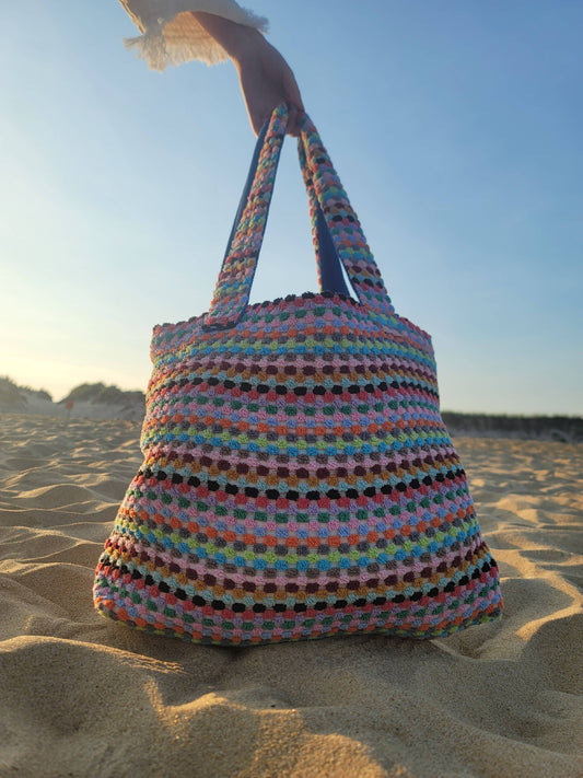 Pom Pom Beach Tote Bag | Handwoven Summer Bag | Size - Large