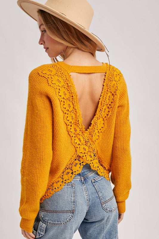 Gabby Crochet Lace Cross Back Pullover