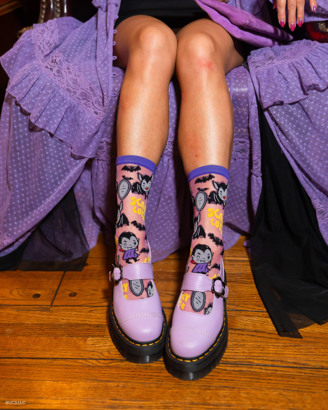 Dracula Scary Cute Shimmer Sheer Crew Sock