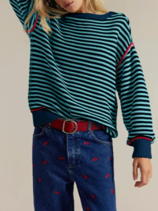 Diane - Dropped shoulders oversized Knit sweater Pullover in stripe