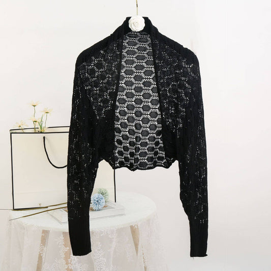 Rachel Boho Crochet Hollow Plain Shrug Shawl