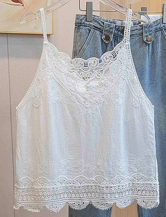 Bella V-Neck Lace Embroidery String Cami Top
