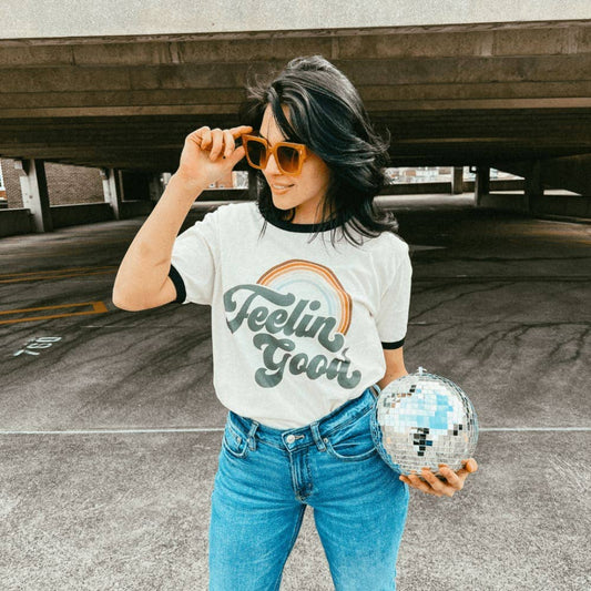 Feelin Good Retro Ringer Tee