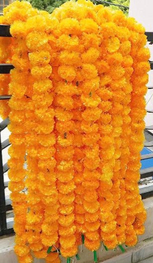 Marigold Garland for Decoration 5 feet Long Strands Artificial Marigold Flowers