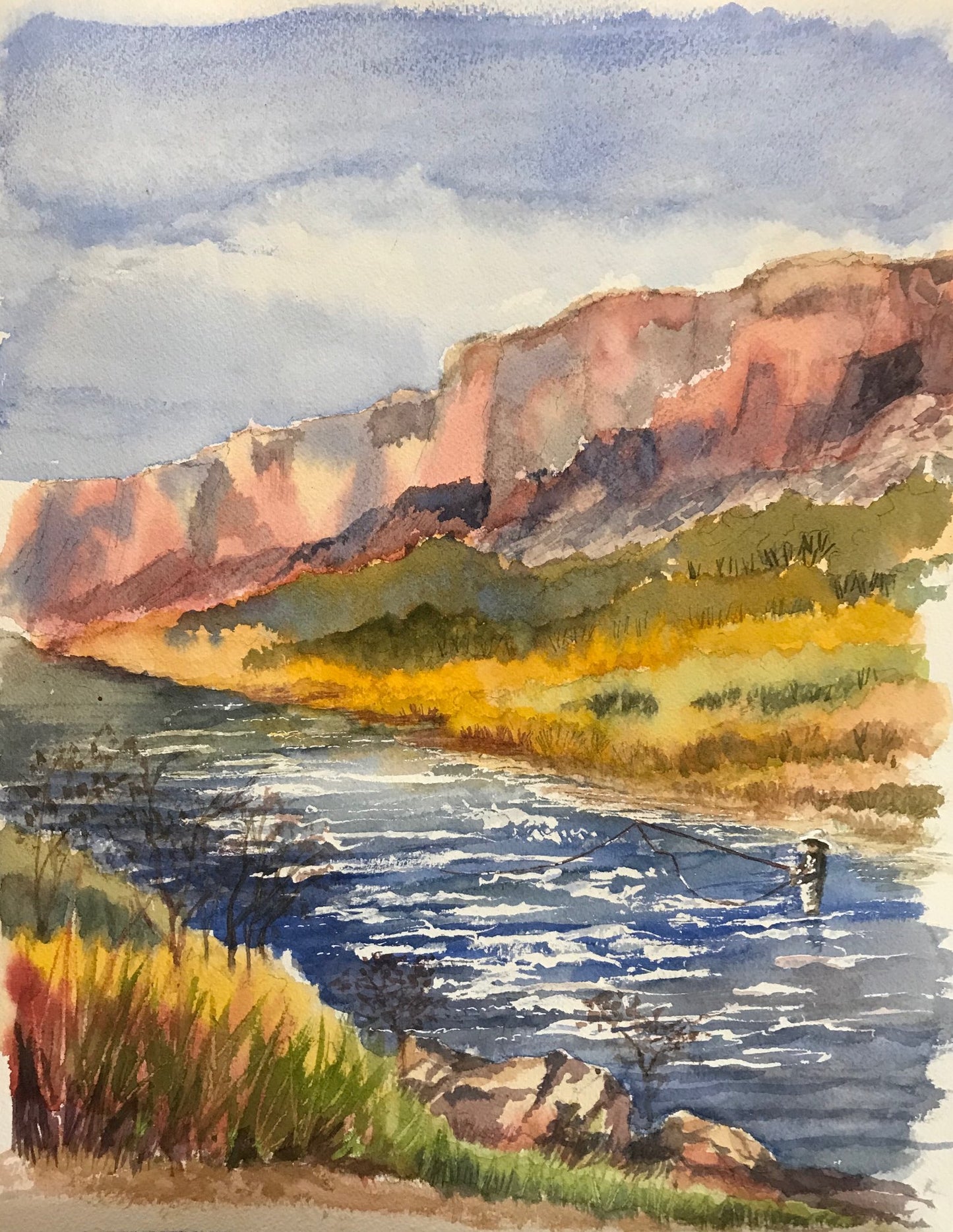 Mark Engelien Art - Taos Angler #2, Rio Grande - Original Watercolor on Paper